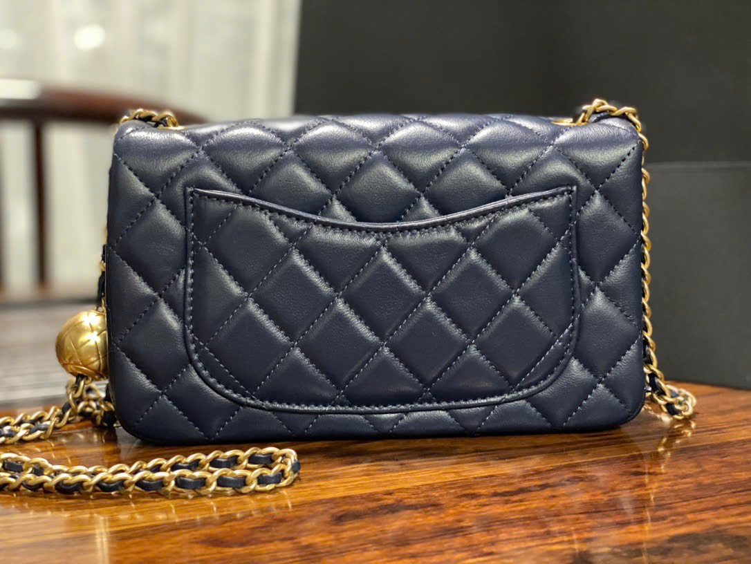 Bagsaaa Ch**el Mini Flap Bag adjustable chain strap navy blue - 20cm