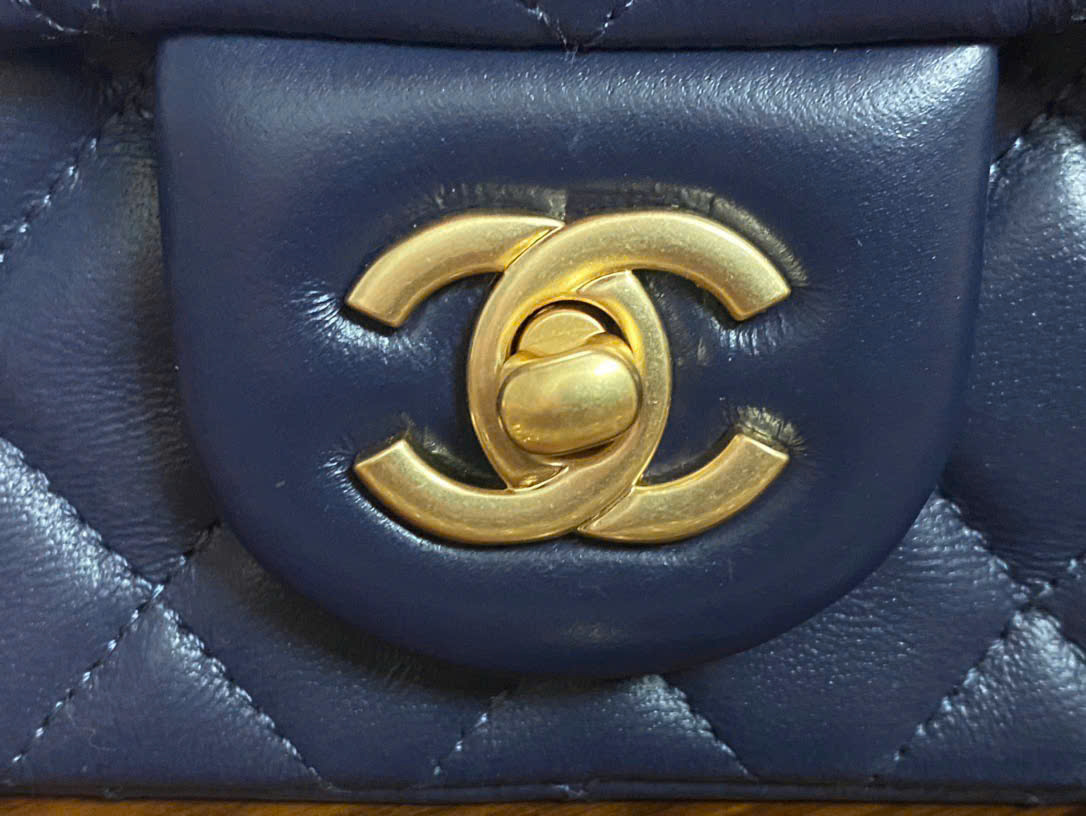 Bagsaaa Ch**el Mini Flap Bag adjustable chain strap navy blue - 20cm