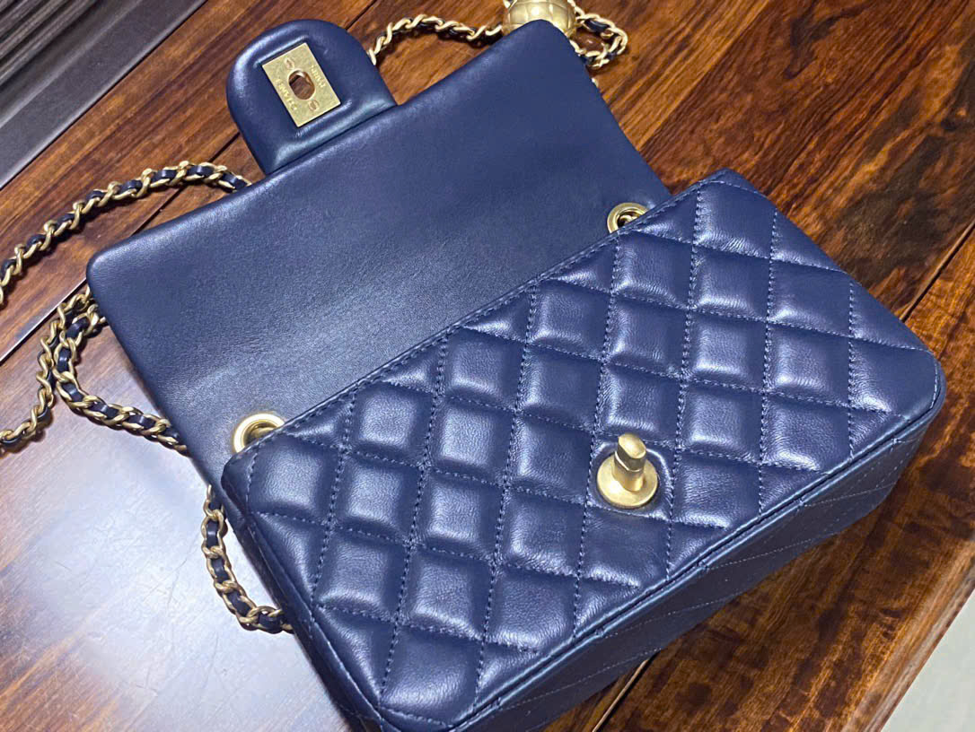 Bagsaaa Ch**el Mini Flap Bag adjustable chain strap navy blue - 20cm