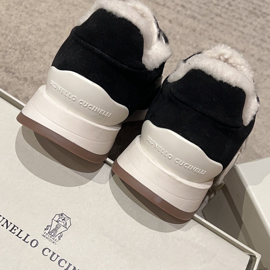 Bagsaaa Brunello Cucinelli Monili shearling-trimmed suede sneaker