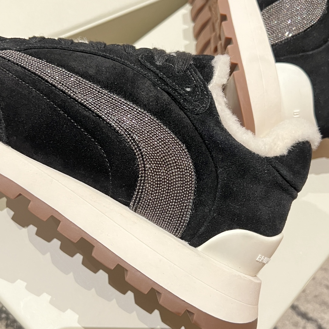 Bagsaaa Brunello Cucinelli Monili shearling-trimmed suede sneaker