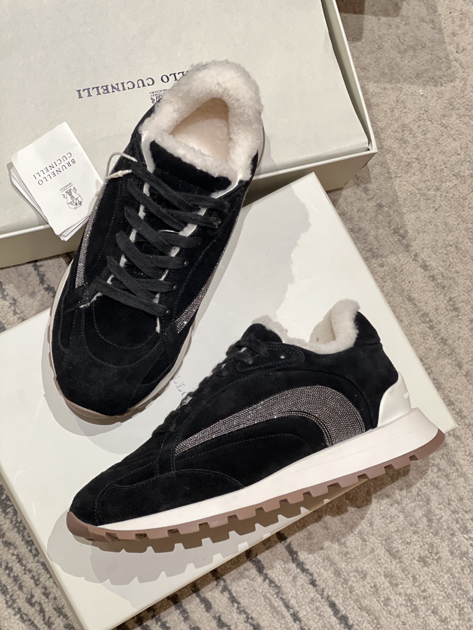 Bagsaaa Brunello Cucinelli Monili shearling-trimmed suede sneaker