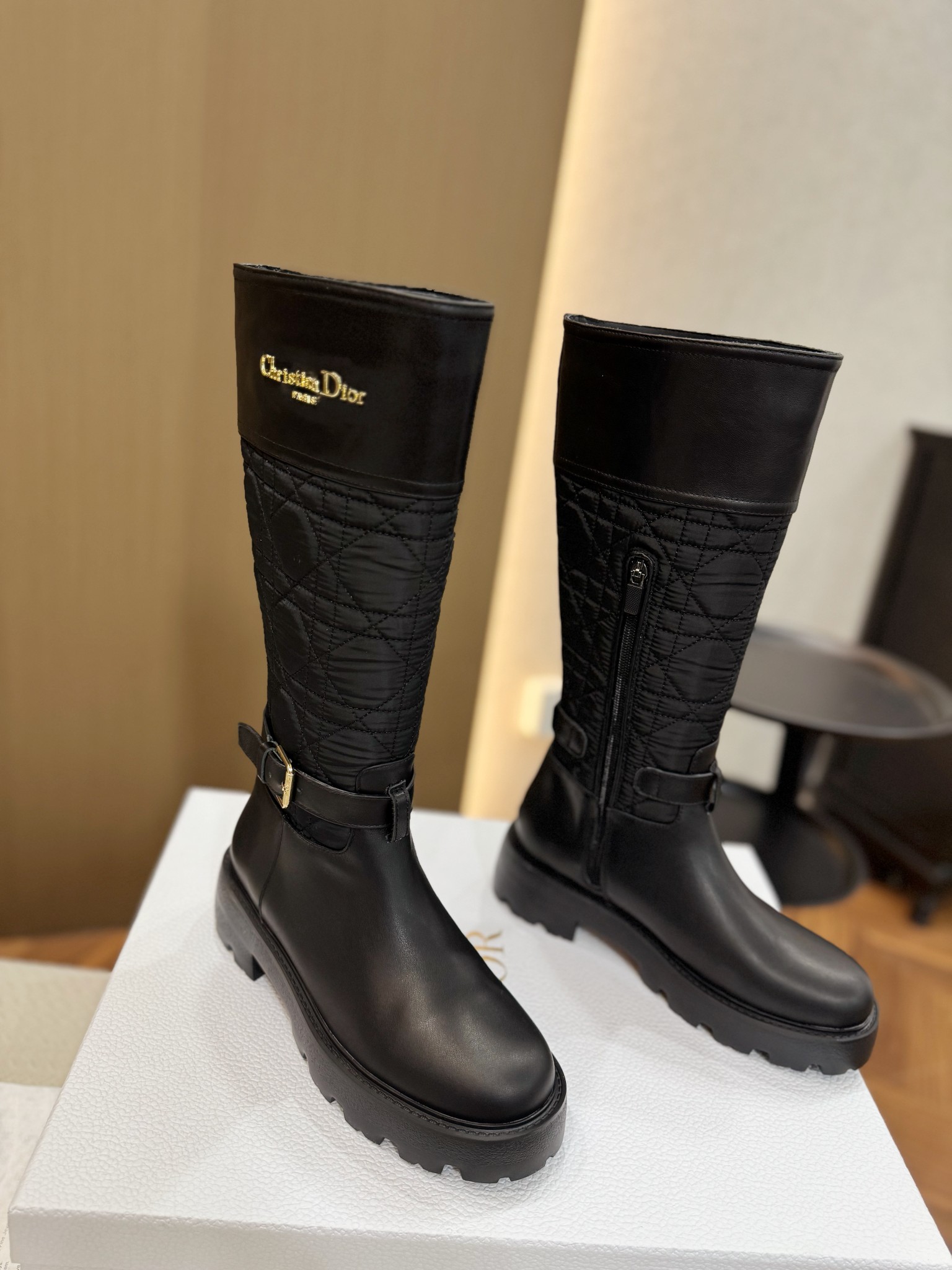 Bagsaaa D10r D-Town Boot Black Calfskin and Nylon with Embroidered Cannage Motif