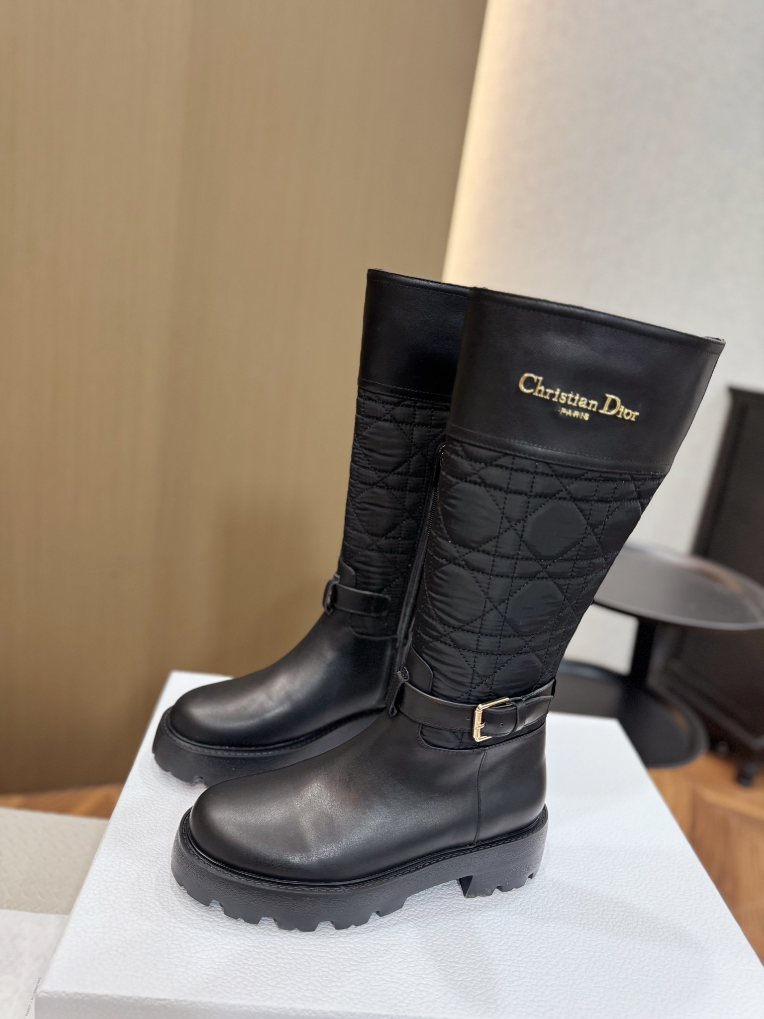 Bagsaaa D10r D-Town Boot Black Calfskin and Nylon with Embroidered Cannage Motif