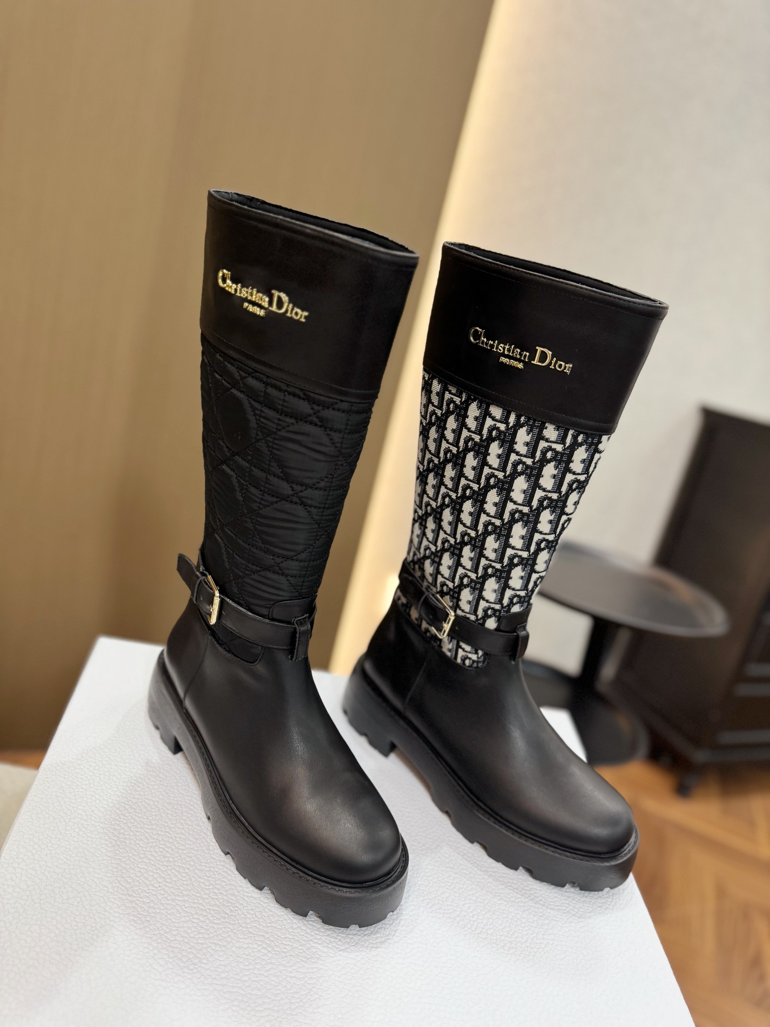 Bagsaaa D10r D-Town Boot Black Calfskin and Nylon with Embroidered Cannage Motif
