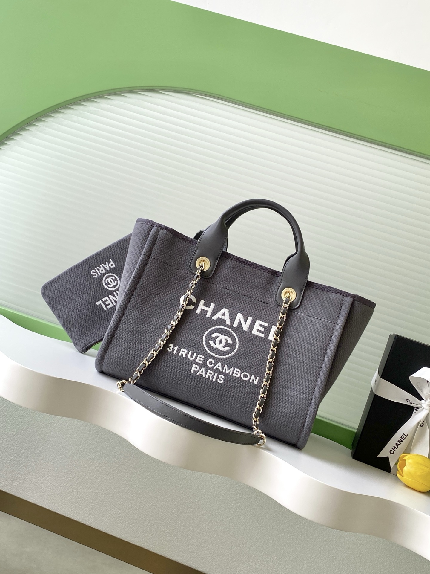 Bagsaaa Ch**el Deauville Small Shopping Tote bag in gray - 33cm