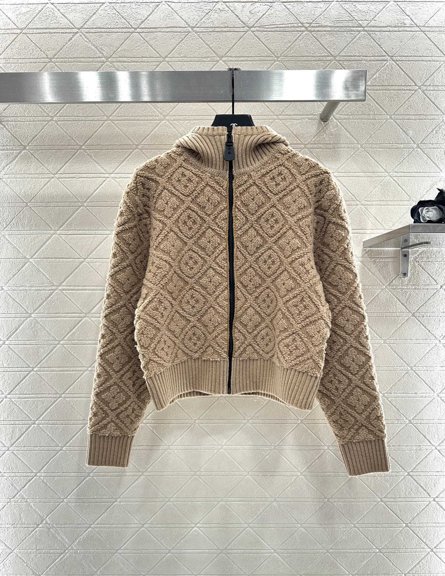 Bagsaaa L0vis Vvtt0n Monogram Toweling Zip-Up Hoodie in camel