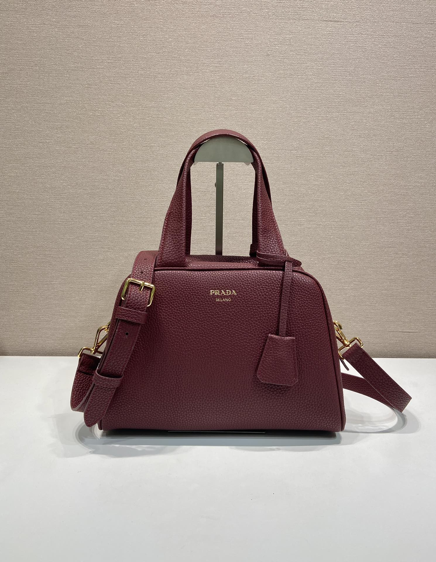 Bagsaaa Pra*a Medium leather top-handle bag 1BB149 dark red - 28cm