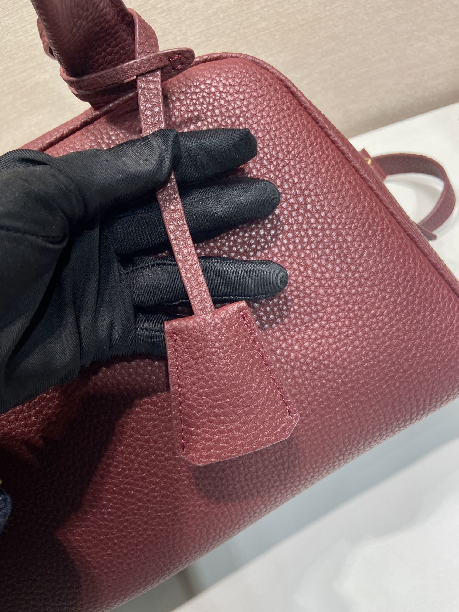 Bagsaaa Pra*a Medium leather top-handle bag 1BB149 dark red - 28cm