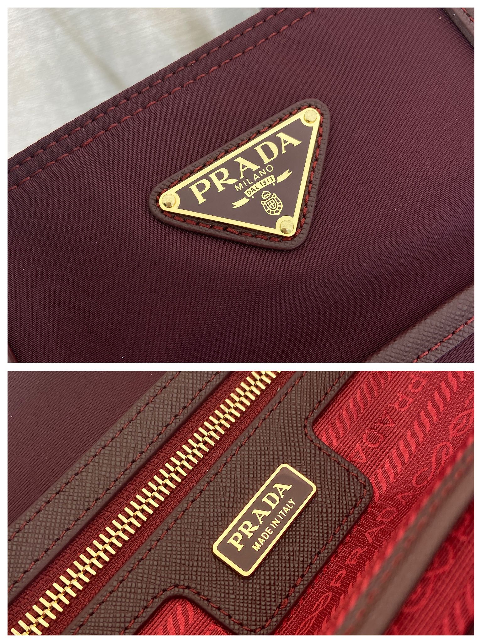 Bagsaaa Pra*a Re-Edition 1978 medium Re-Nylon and Saffiano leather tote bag 1BG555 dark red - 35cm