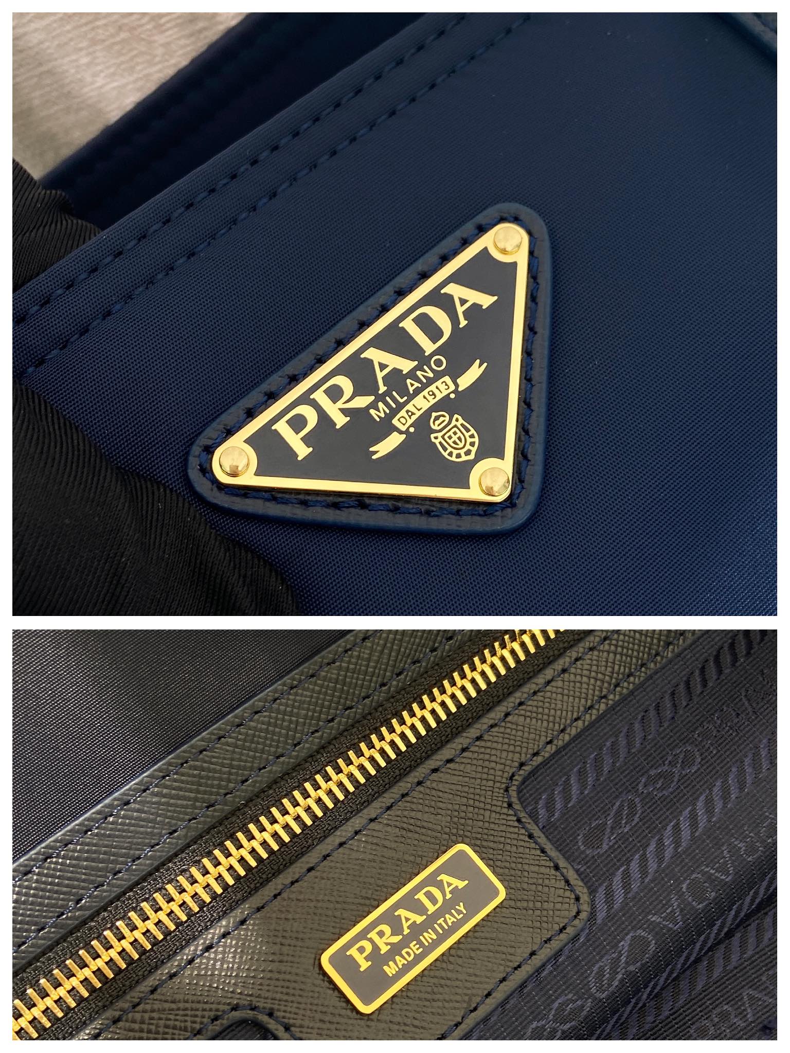 Bagsaaa Pra*a Re-Edition 1978 medium Re-Nylon and Saffiano leather tote bag 1BG555 navy blue - 35cm