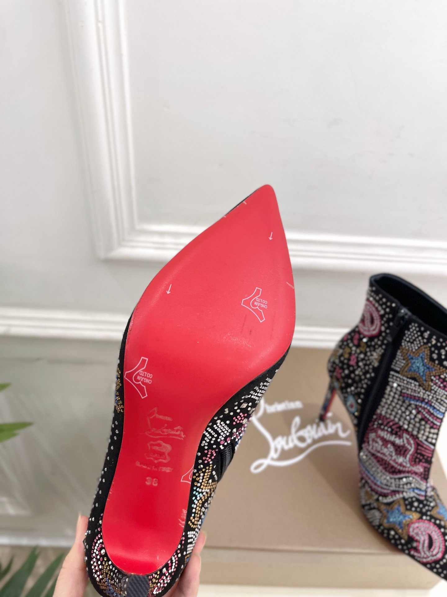 Bagsaaa Chr1st1an Louboutin So Kate Starlight Red Sole Booties multicolored strass