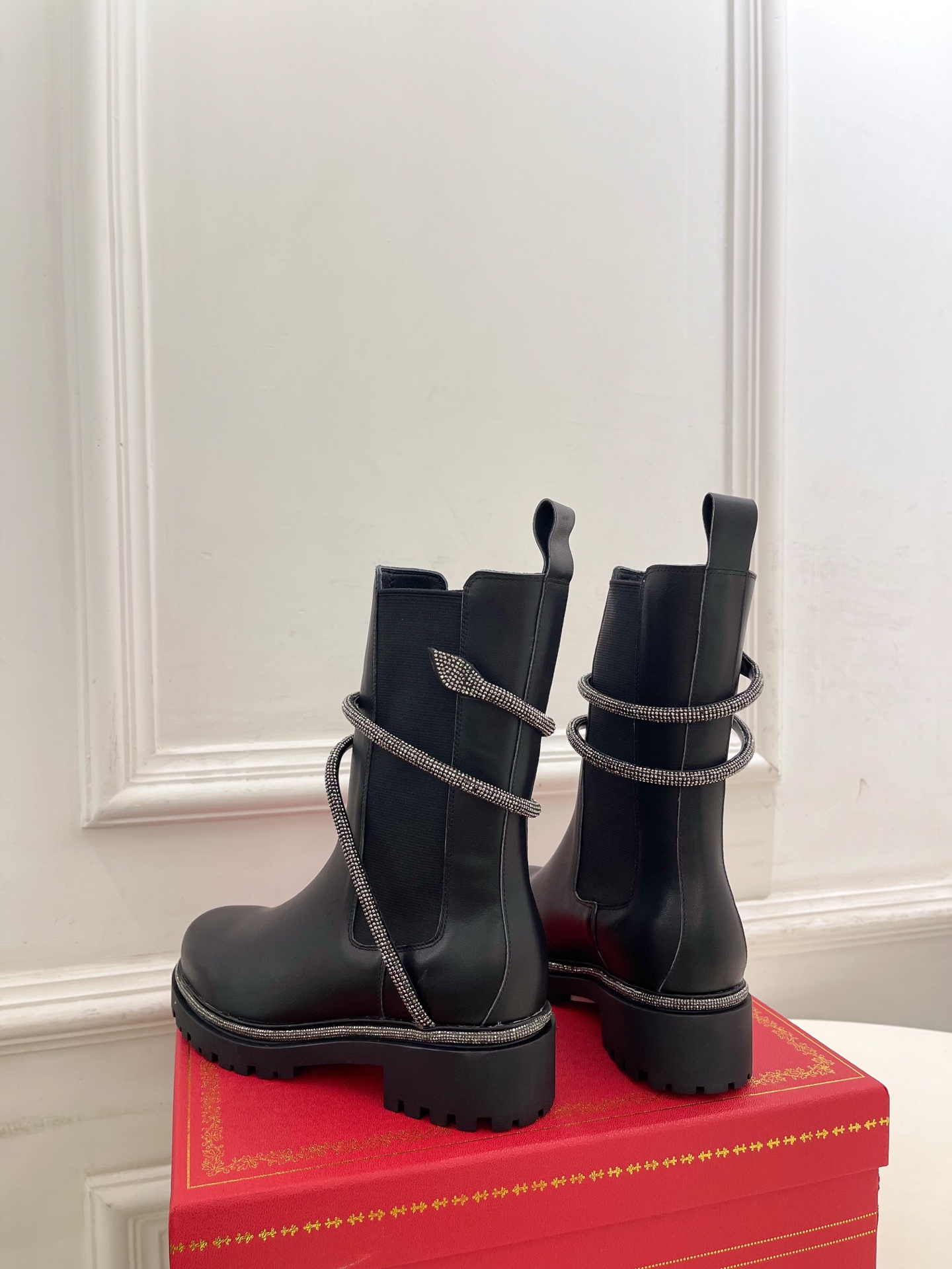 Bagsaaa René Caovilla Cleo crystal-embellished leather Chelsea boots