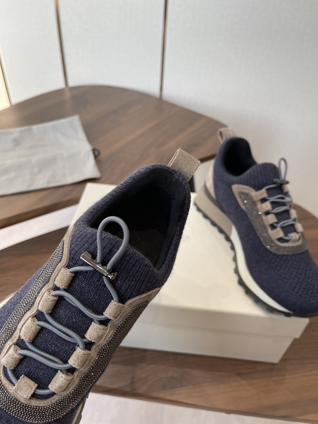 Bagsaaa Brunello Cucinelli Monili-detail runners navy blue
