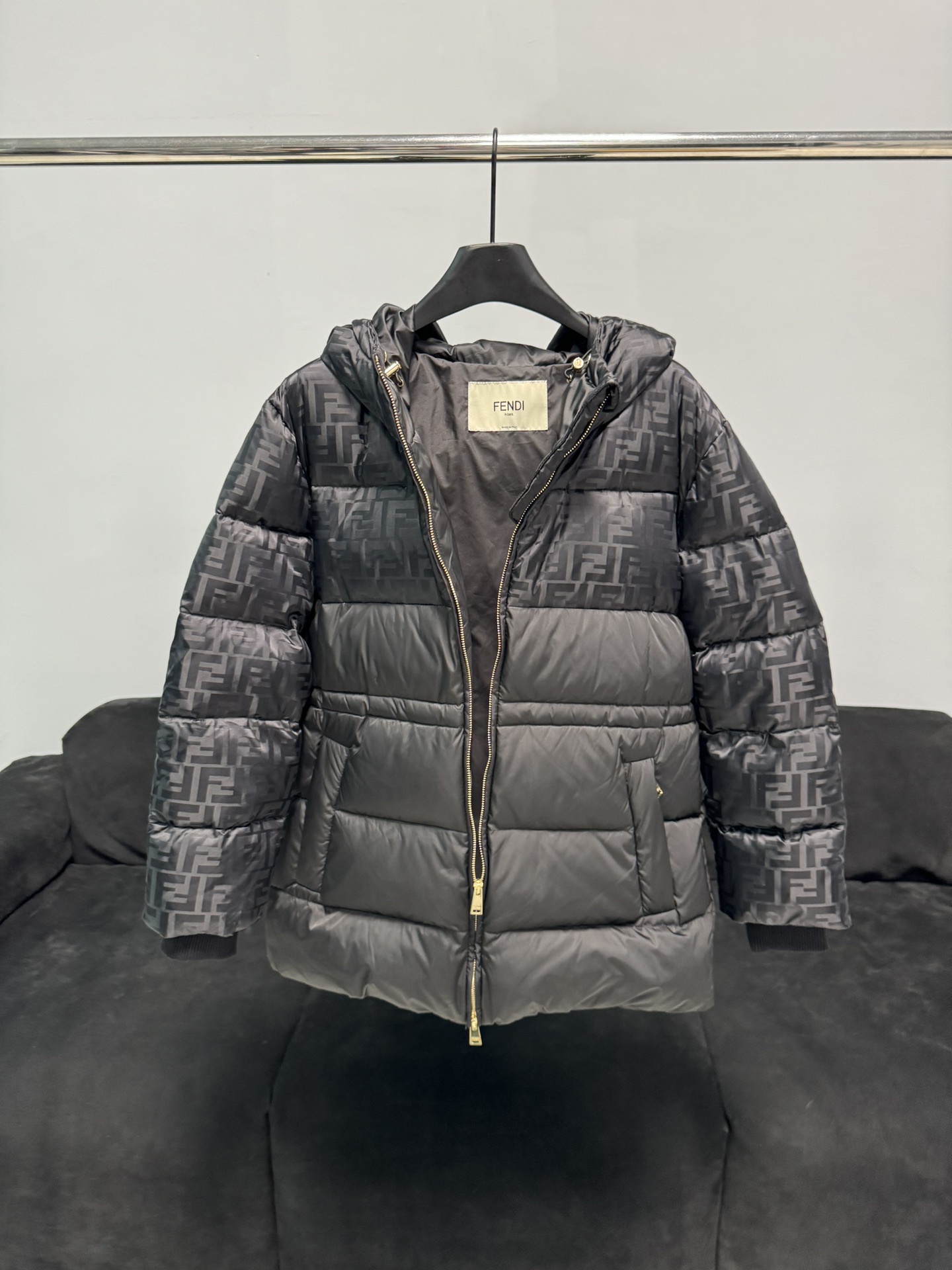 Bagsaaa F**di FF-print puff jacket in black nylon