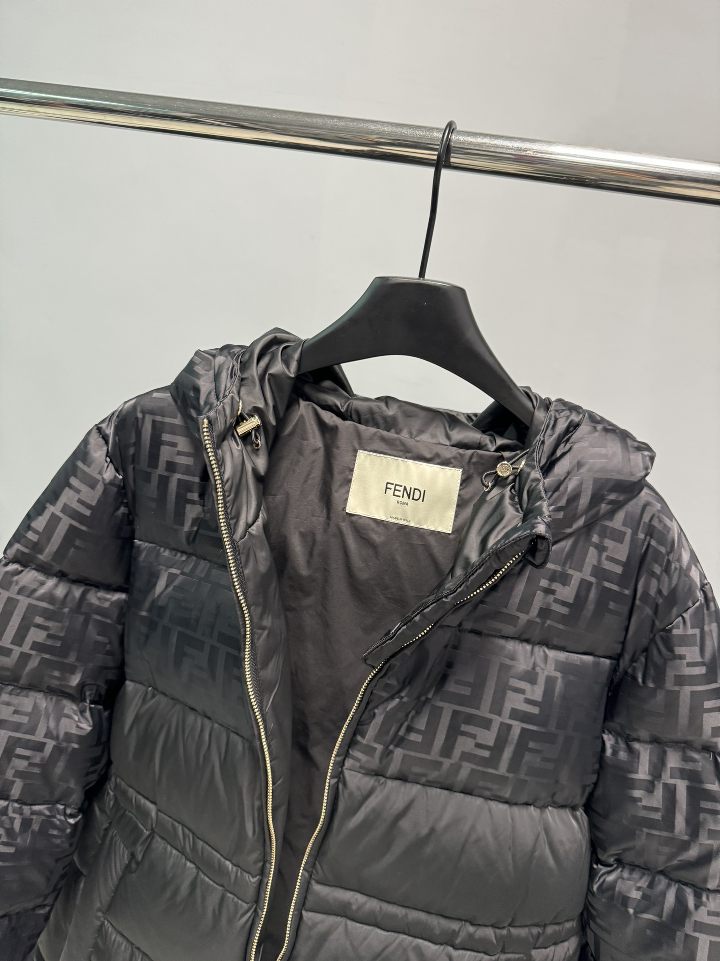 Bagsaaa F**di FF-print puff jacket in black nylon