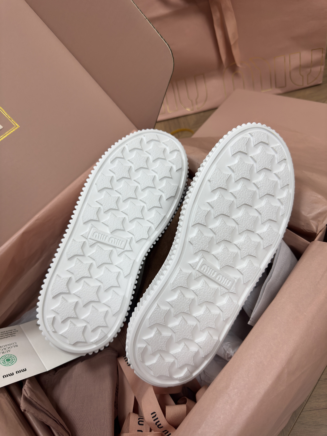 Bagsaaa Miu Miu suede and shearling sneakers dark brown