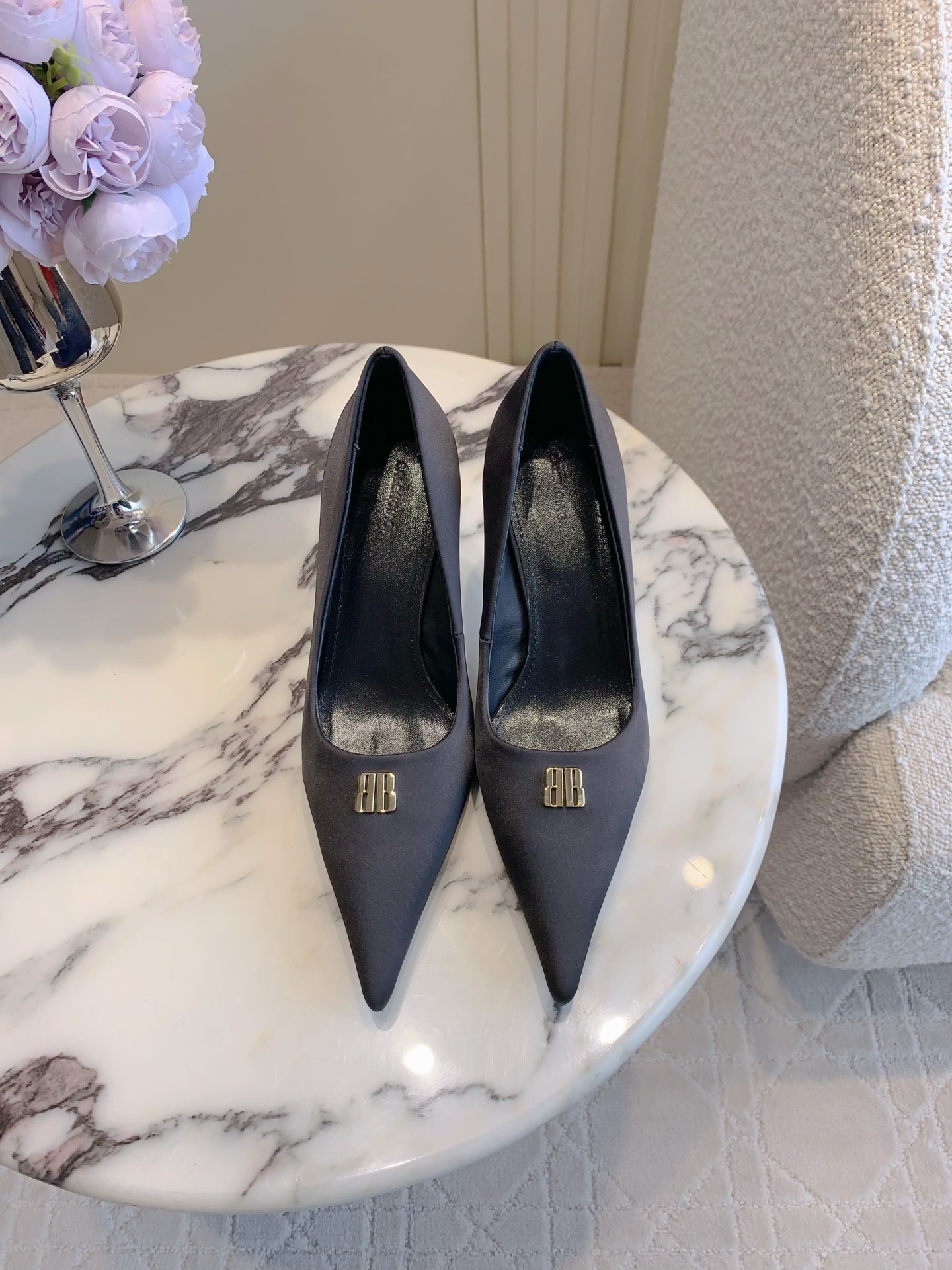 Bagsaaa Ba1en*iaga Avenue 90 satin pumps black - 7cm