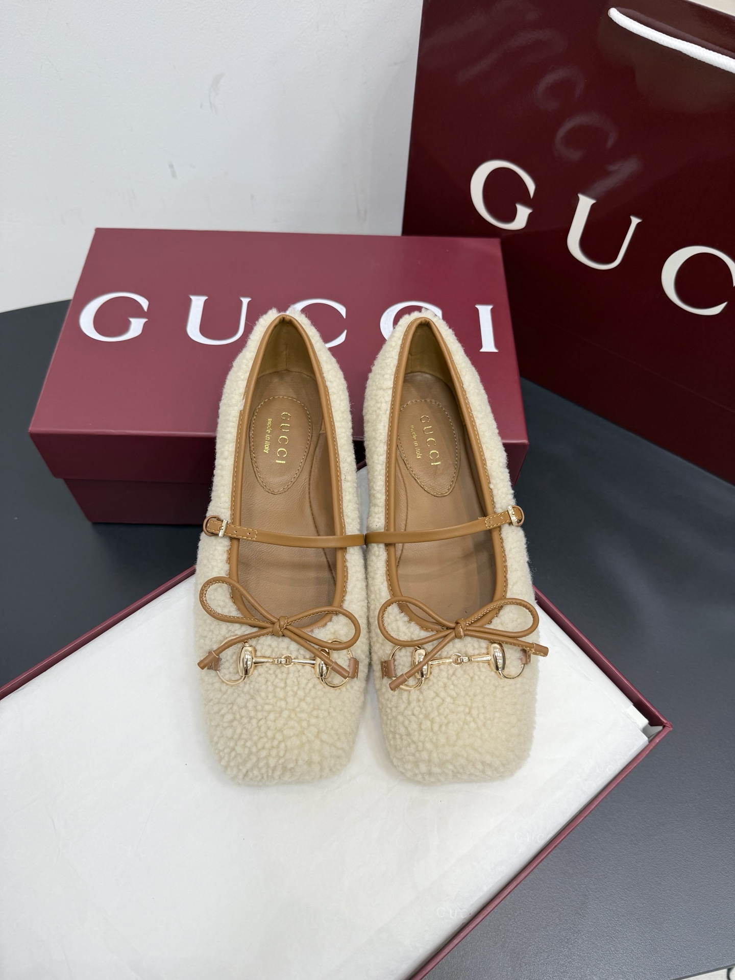 Bagsaaa Women's Gvc*1 Horsebit ballet flat Light beige merino wool 839411 