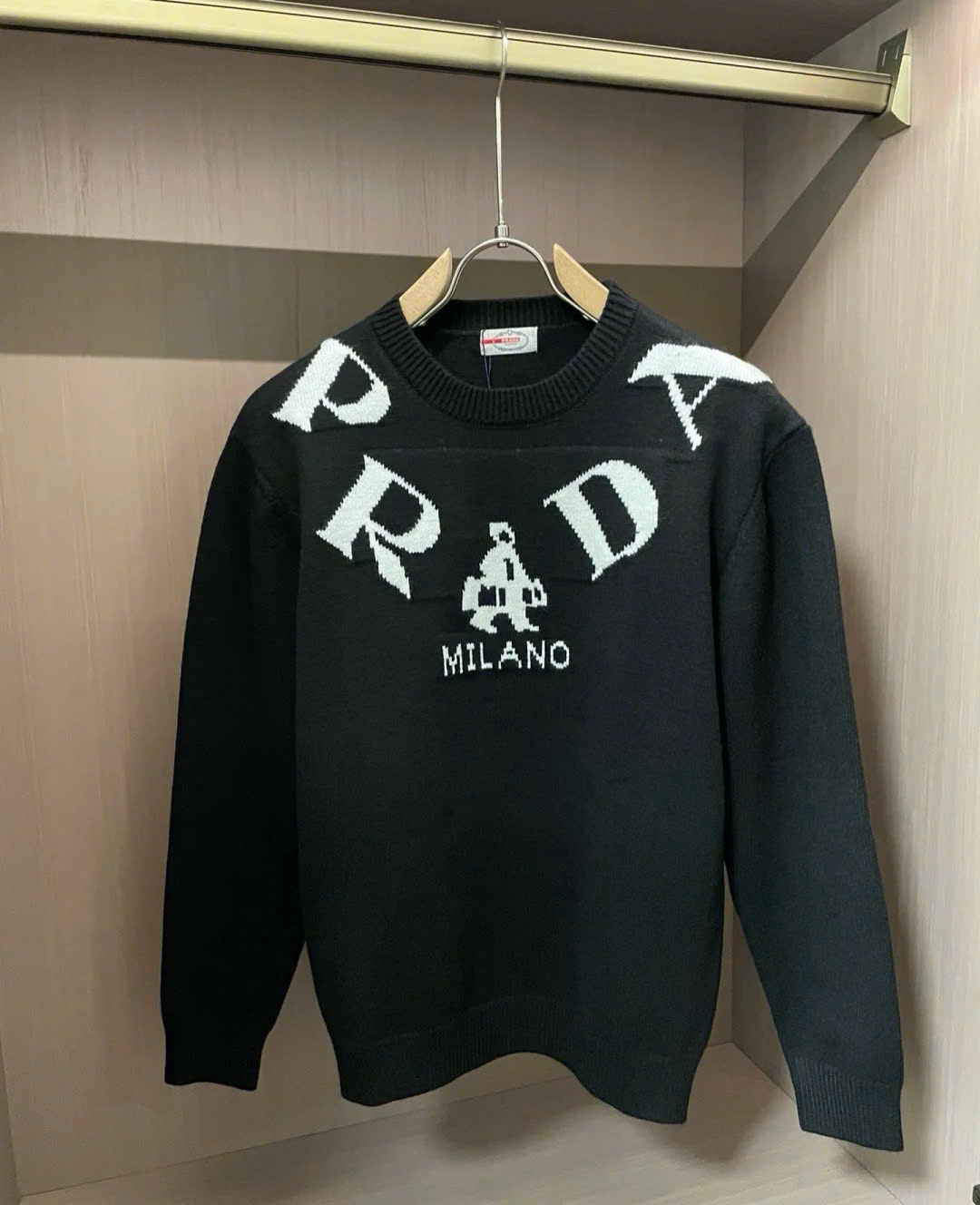 Bagsaaa Pra*a black logo-intarsia wool-cashmere jumper black
