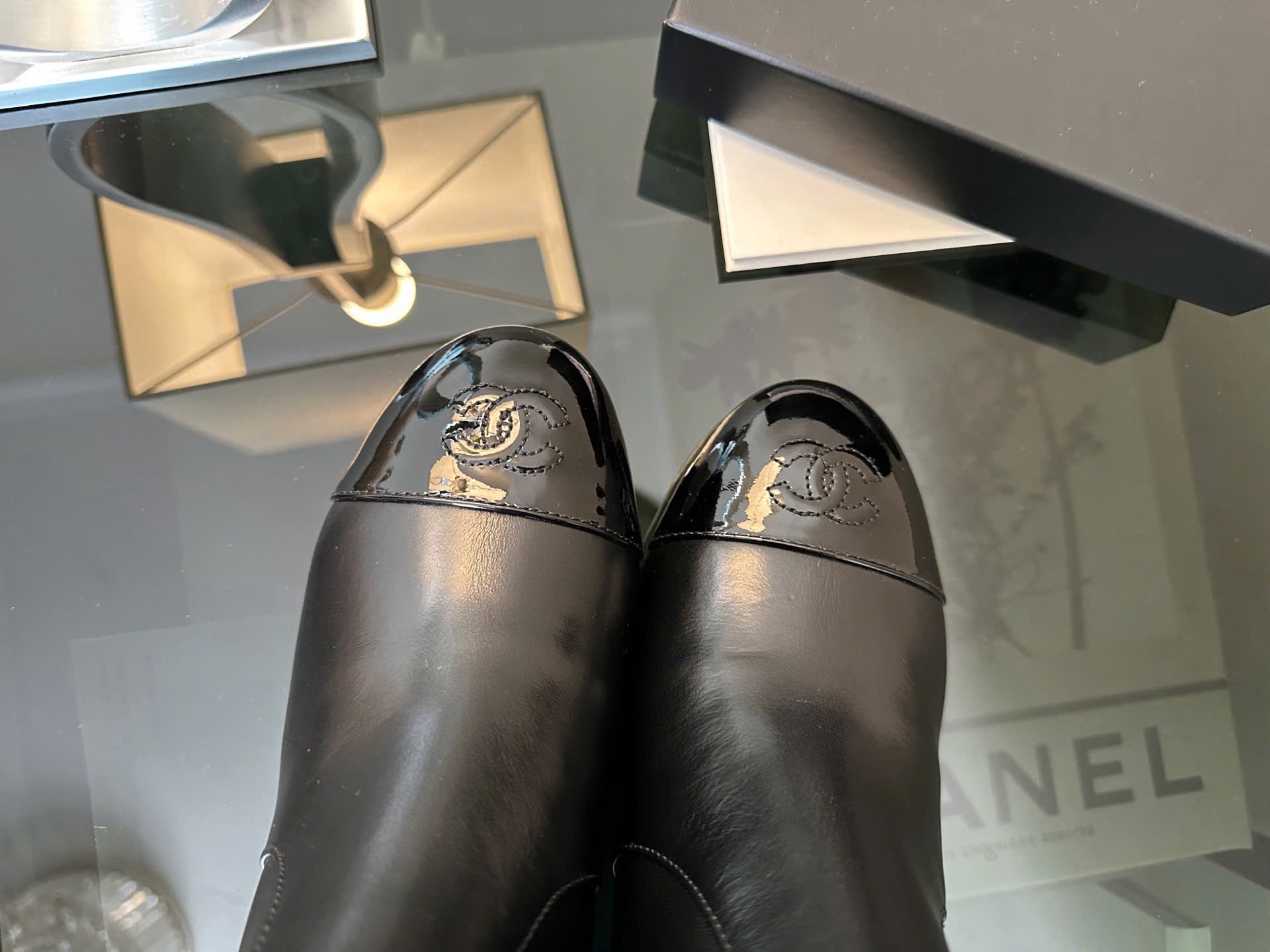 Bagsaaa Ch**el High Boots Black & Patent G46789