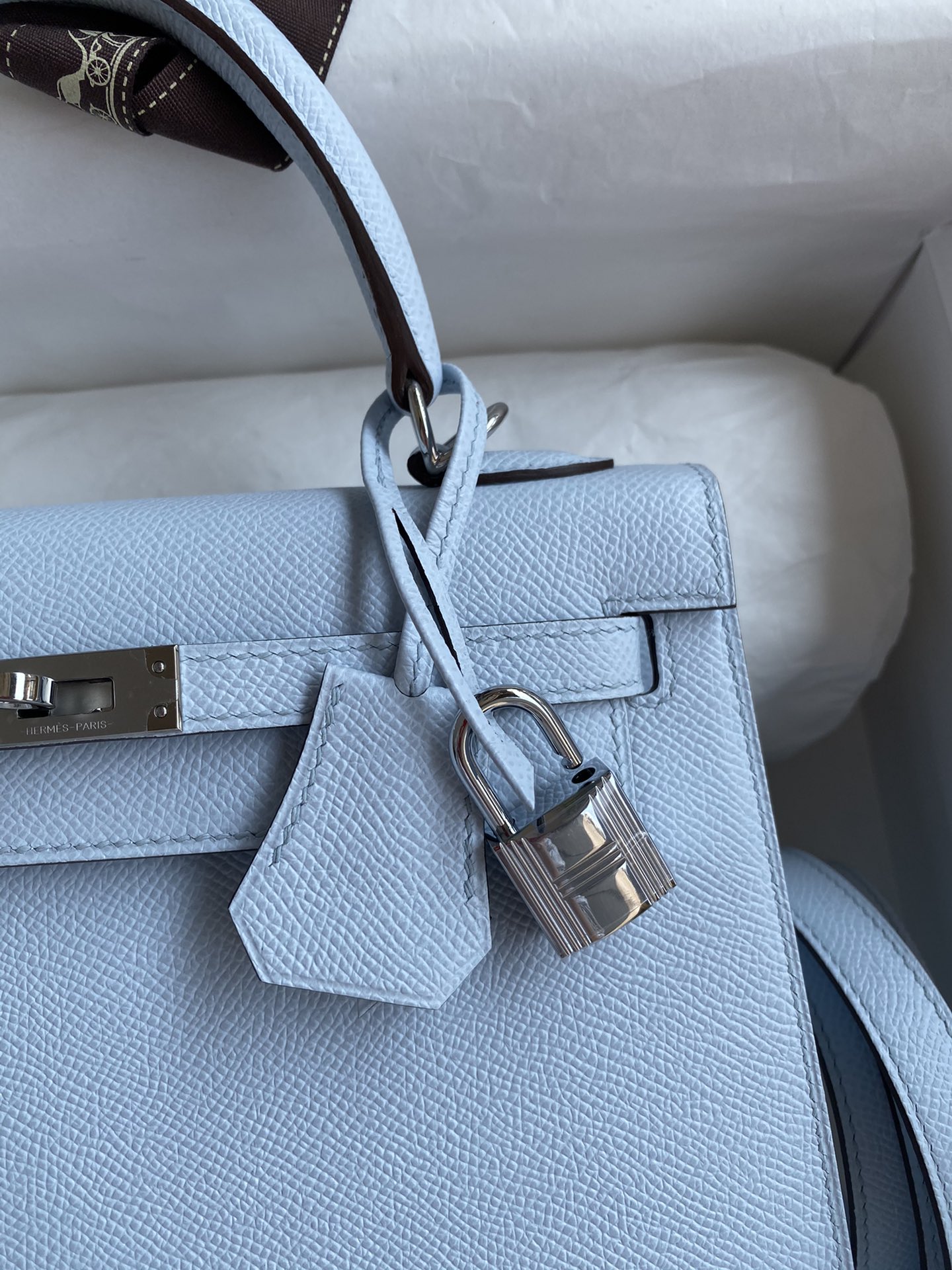 Bagsaaa H**me5 Kelly Light Blue Silver Hardware Epsom - 25cm