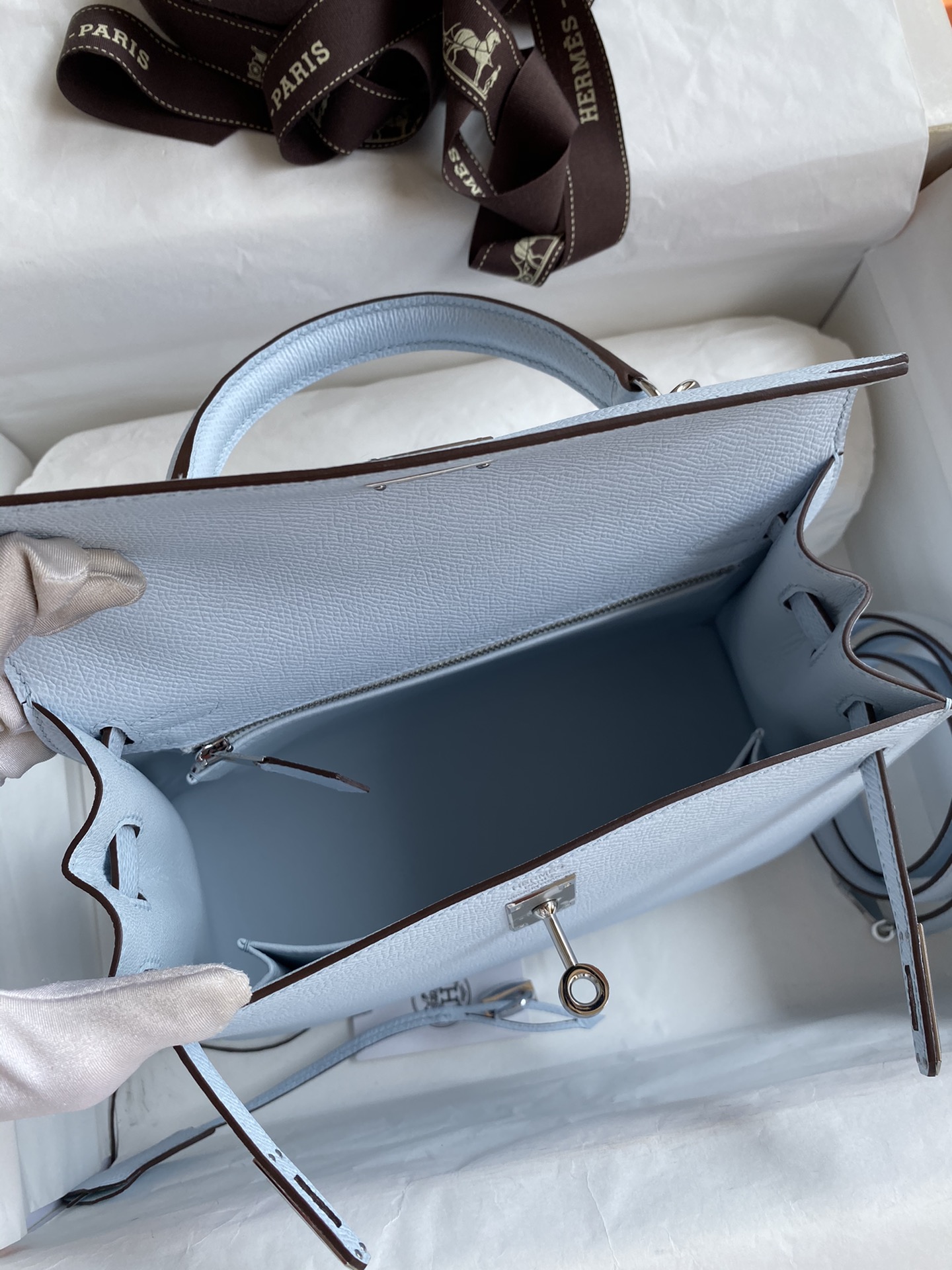 Bagsaaa H**me5 Kelly Light Blue Silver Hardware Epsom - 25cm