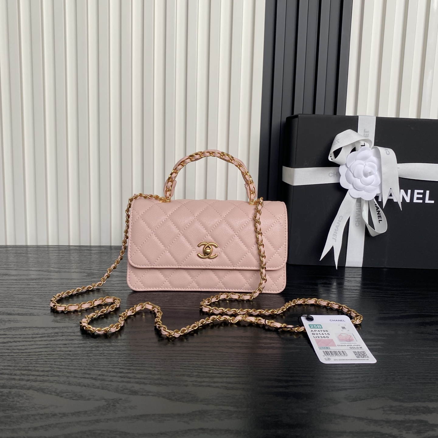 Bagsaaa Ch**el Clutch with chain AP4798 Light Pink - 18.5cm
