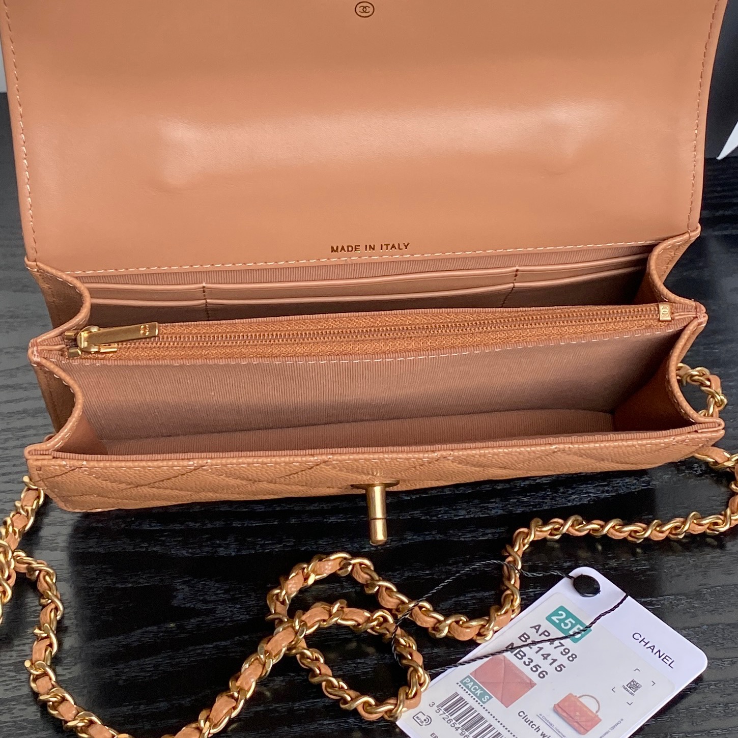 Bagsaaa Ch**el Clutch with chain AP4798 Brown - 18.5cm