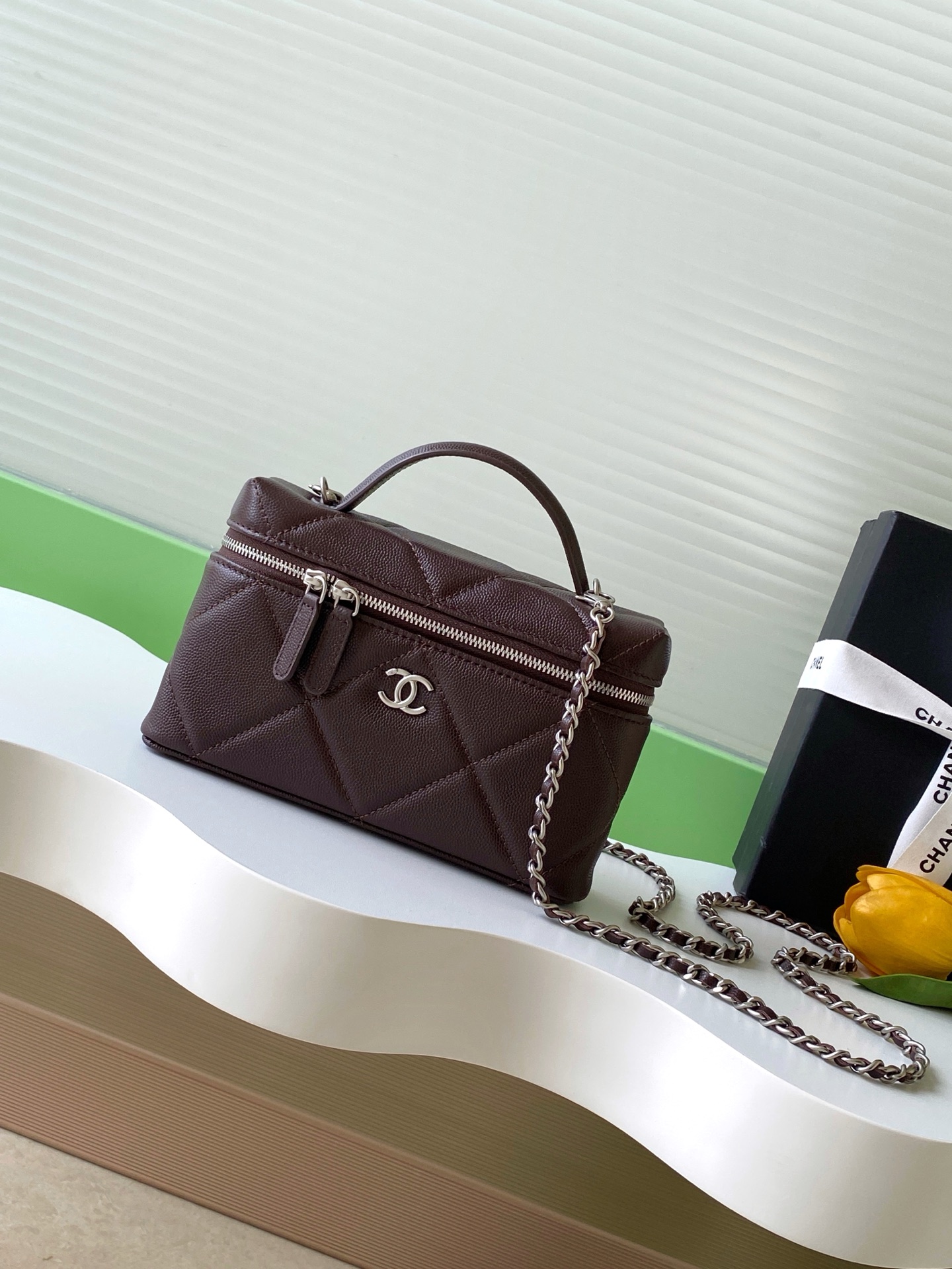 Bagsaaa Ch**el Vanity with Chain AP4936 Dark Brown - 19.5cm 