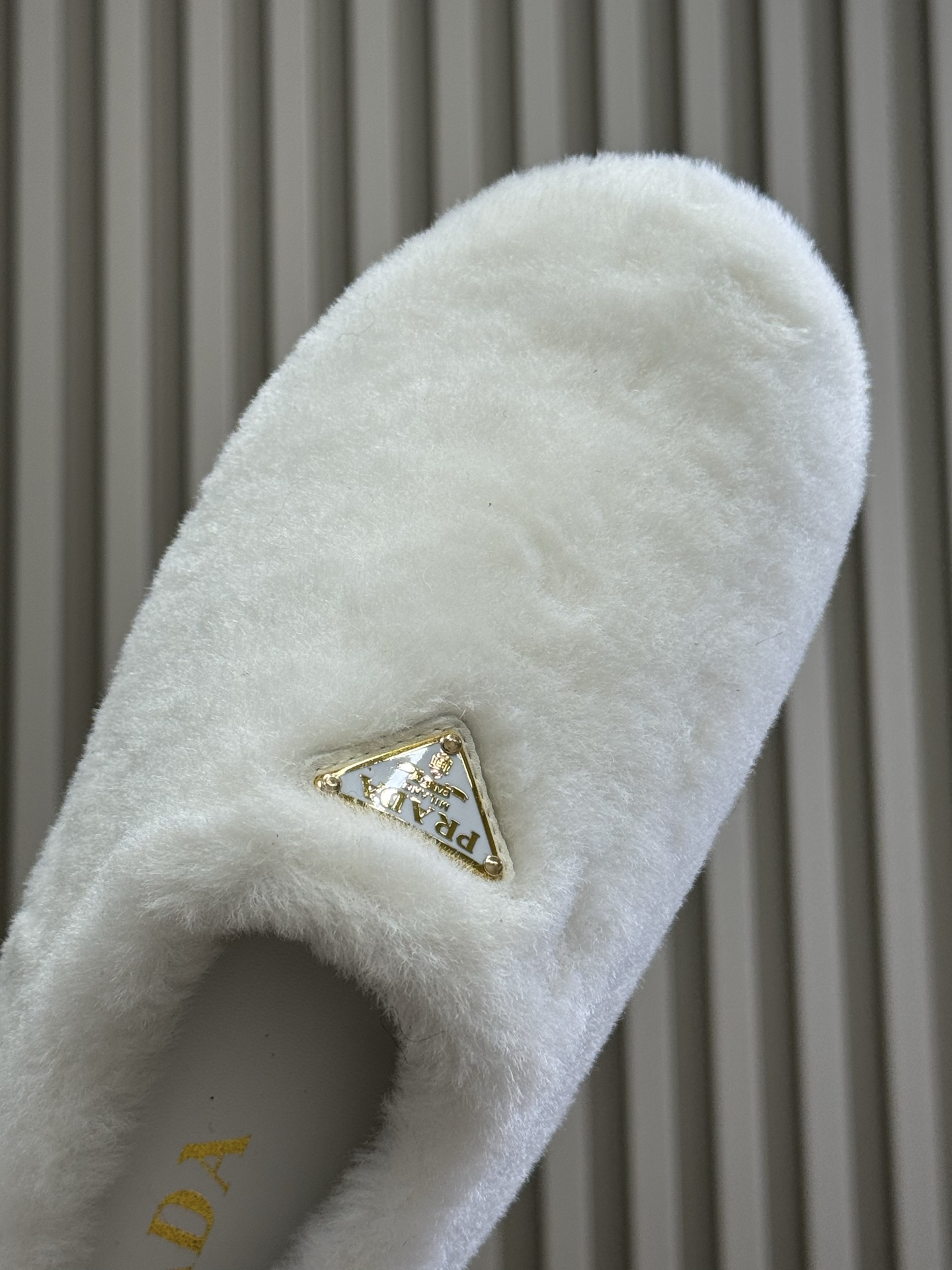 Bagsaaa Pra*a Suede and Shearling Slippers white