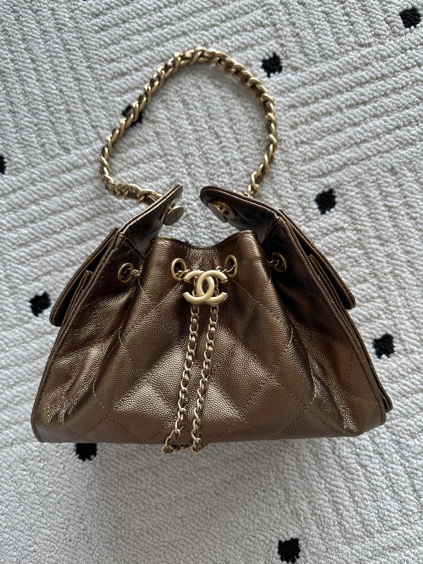 Bagsaaa Ch**el 25 Mini Handbag AS5631 Bronze Caviar - 22cm