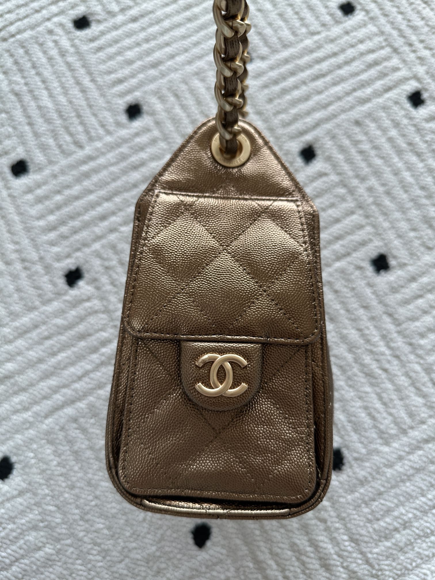 Bagsaaa Ch**el 25 Mini Handbag AS5631 Bronze Caviar - 22cm