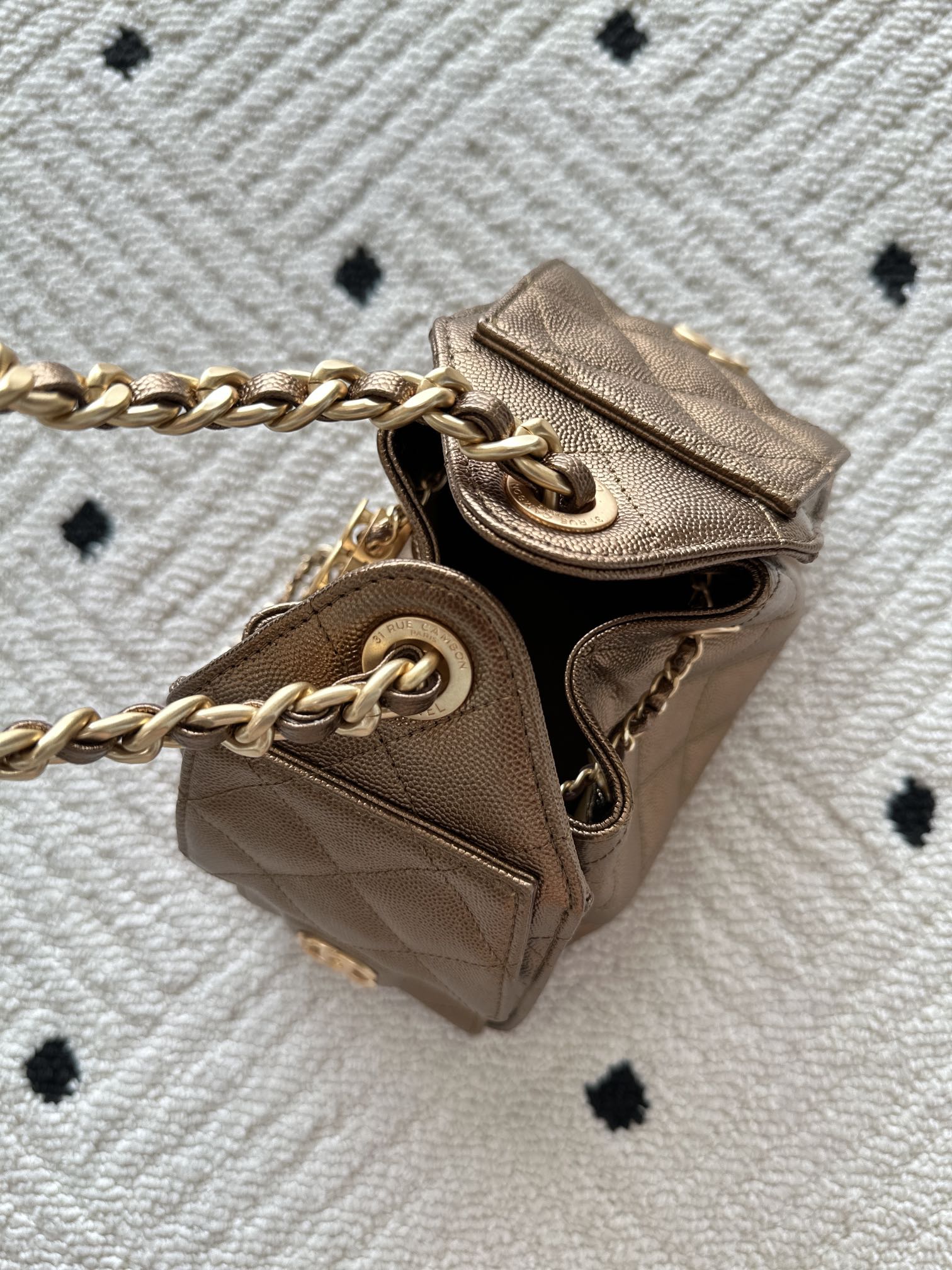 Bagsaaa Ch**el 25 Mini Handbag AS5631 Bronze Caviar - 22cm