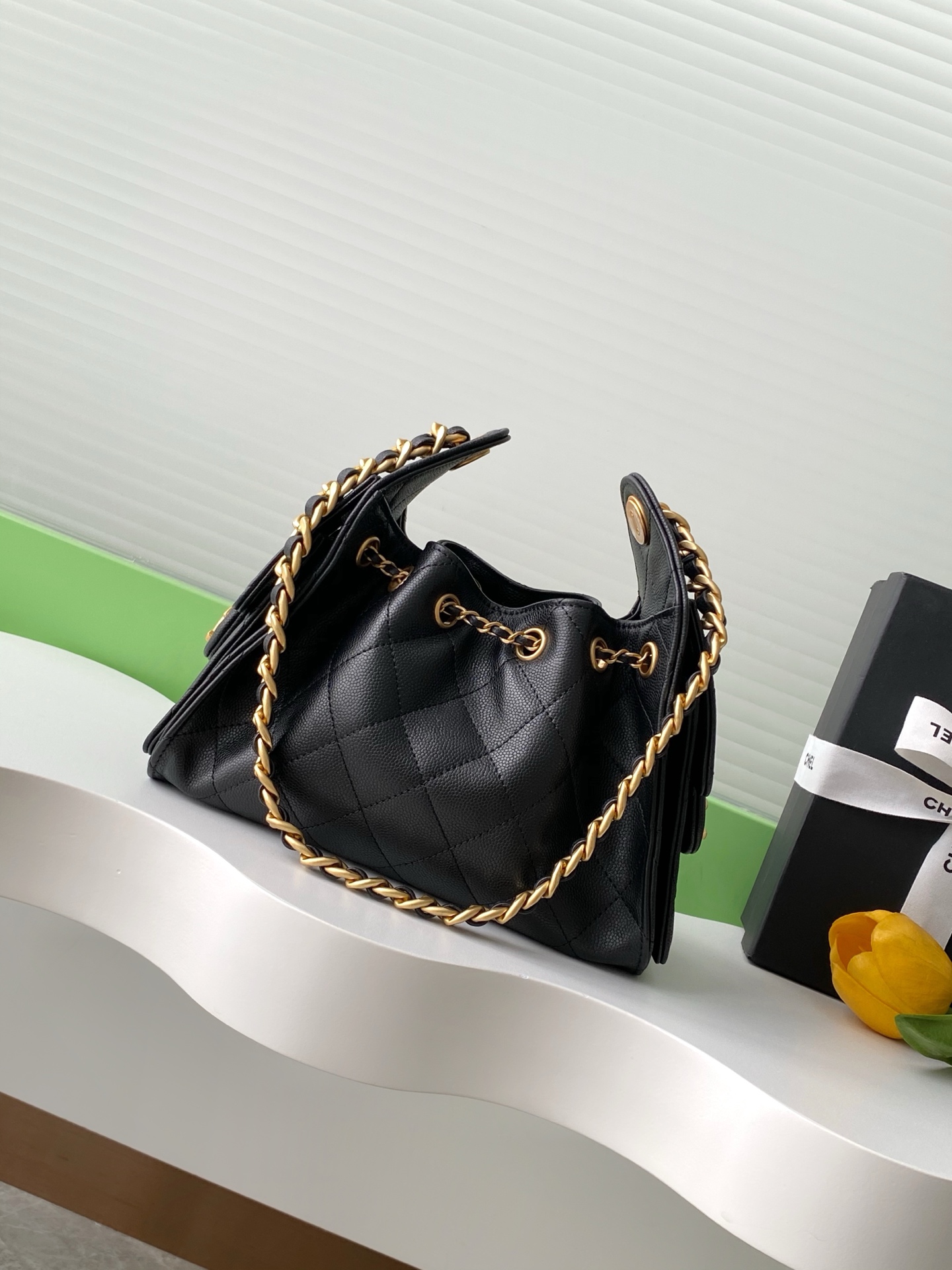 Bagsaaa Ch**el 25 Mini Handbag AS5631 Black Caviar - 22cm