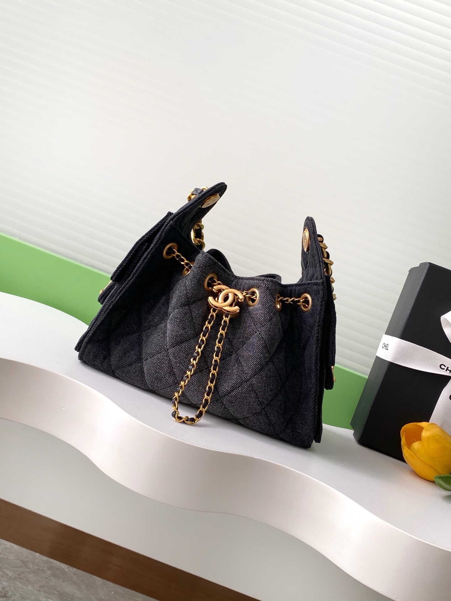 Bagsaaa Ch**el 25 Mini Handbag AS5631 Black Denim - 22cm