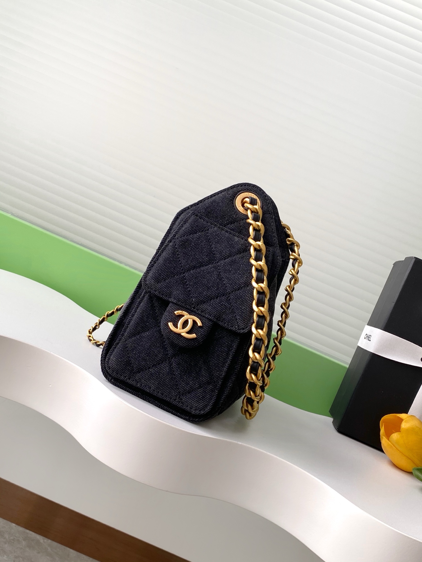 Bagsaaa Ch**el 25 Mini Handbag AS5631 Black Denim - 22cm