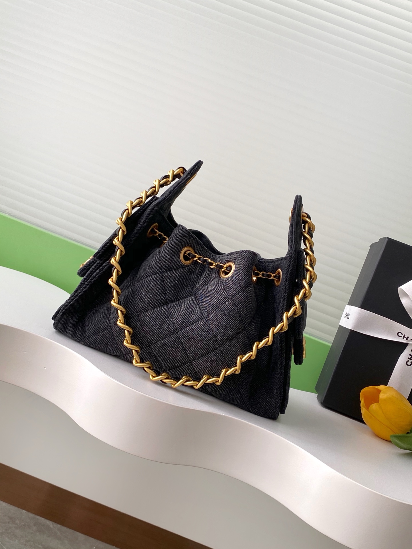 Bagsaaa Ch**el 25 Mini Handbag AS5631 Black Denim - 22cm