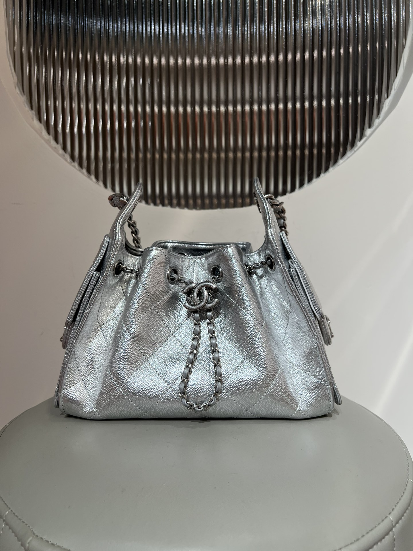Bagsaaa Ch**el 25 Mini Handbag AS5631 Silver - 22cm