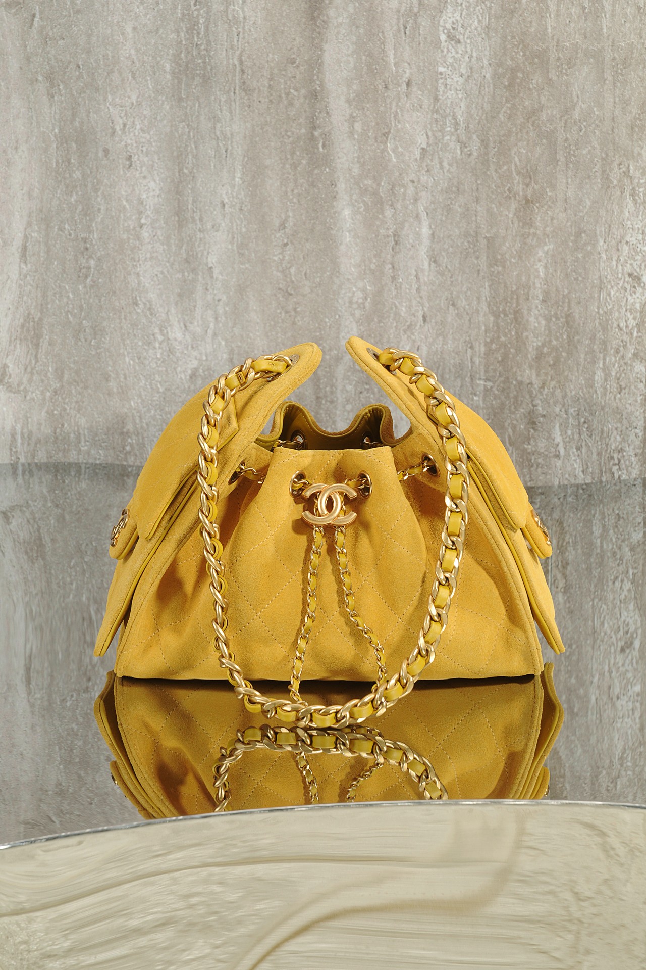 Bagsaaa Ch**el 25 Mini Handbag AS5631 Yellow Suede - 22cm