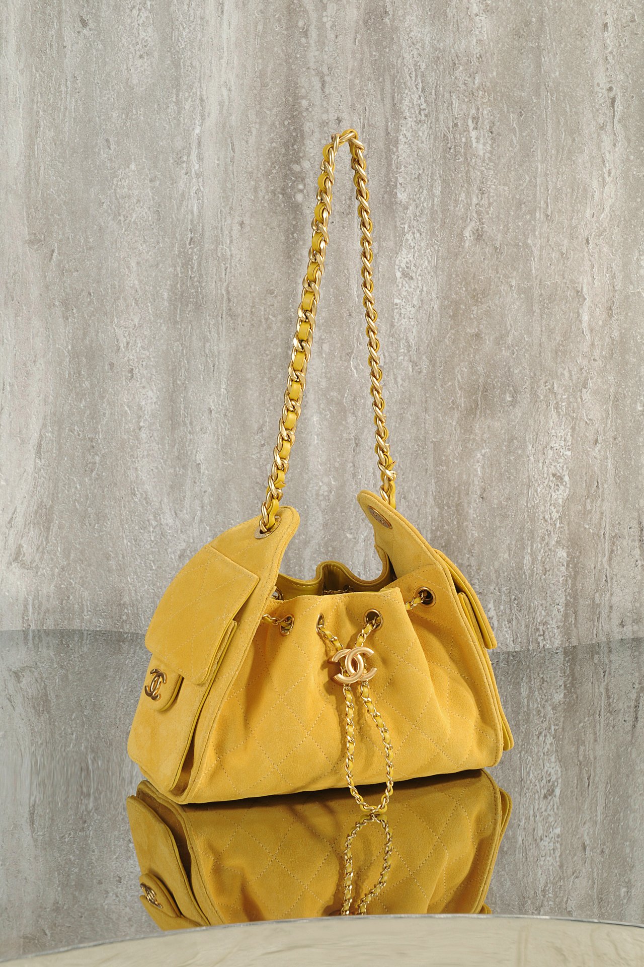 Bagsaaa Ch**el 25 Mini Handbag AS5631 Yellow Suede - 22cm