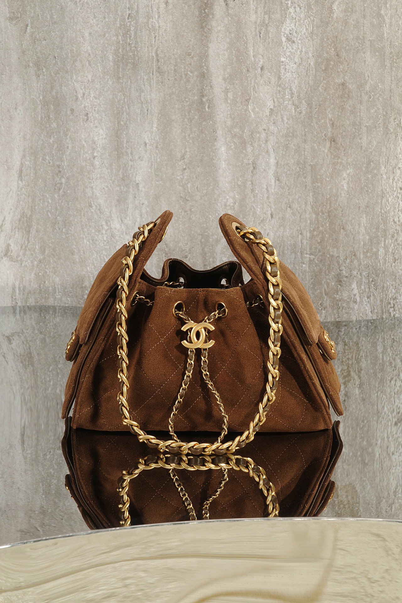Bagsaaa Ch**el 25 Mini Handbag AS5631 Brown Suede - 22cm