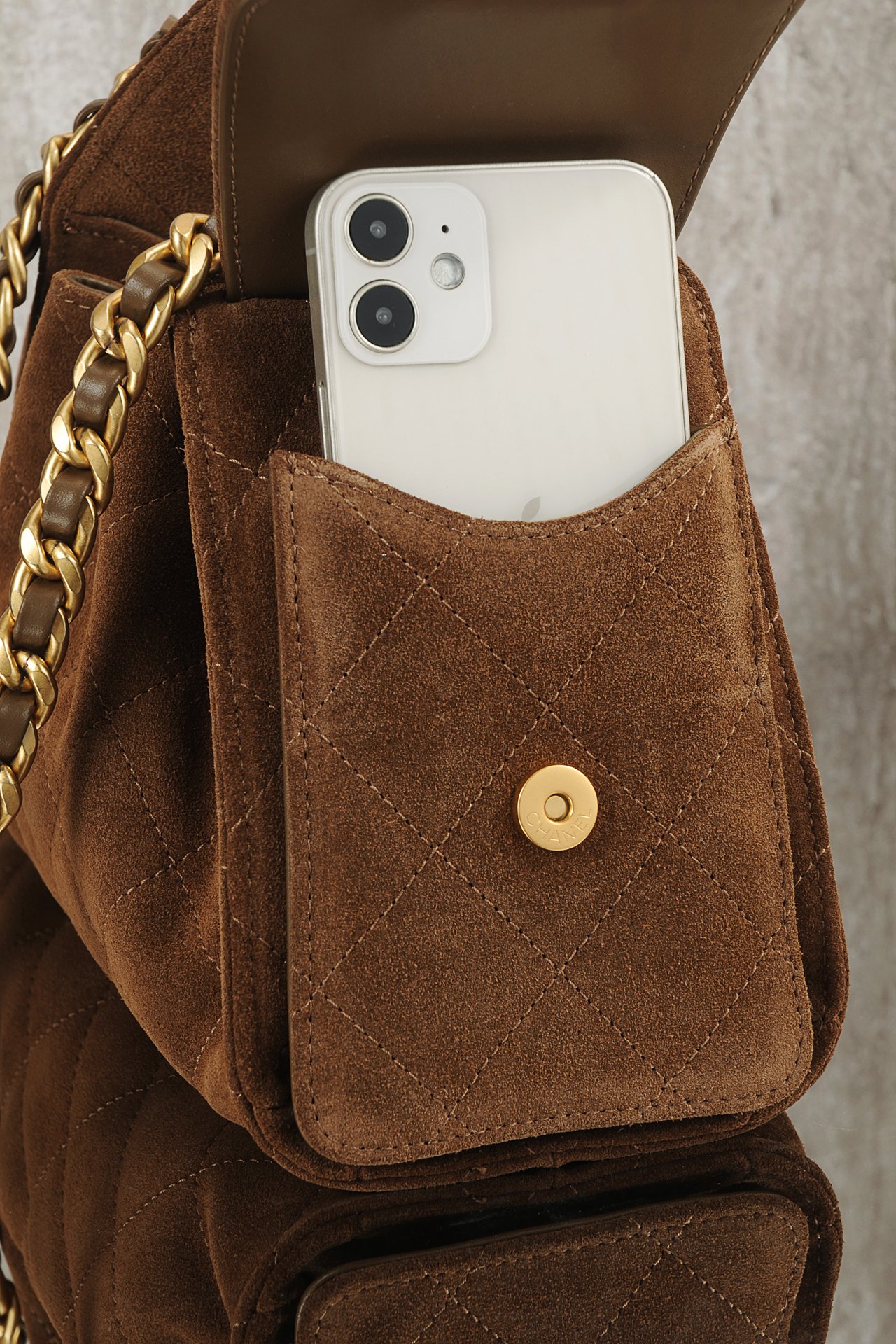 Bagsaaa Ch**el 25 Mini Handbag AS5631 Brown Suede - 22cm