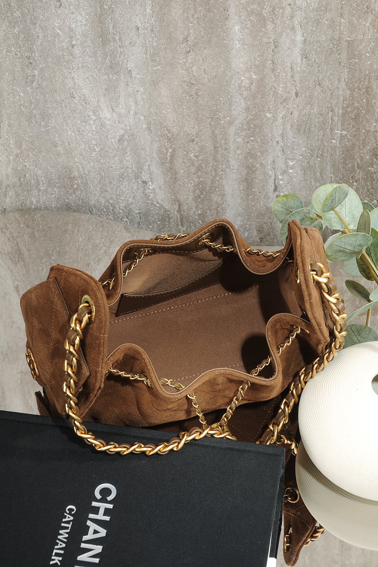 Bagsaaa Ch**el 25 Mini Handbag AS5631 Brown Suede - 22cm