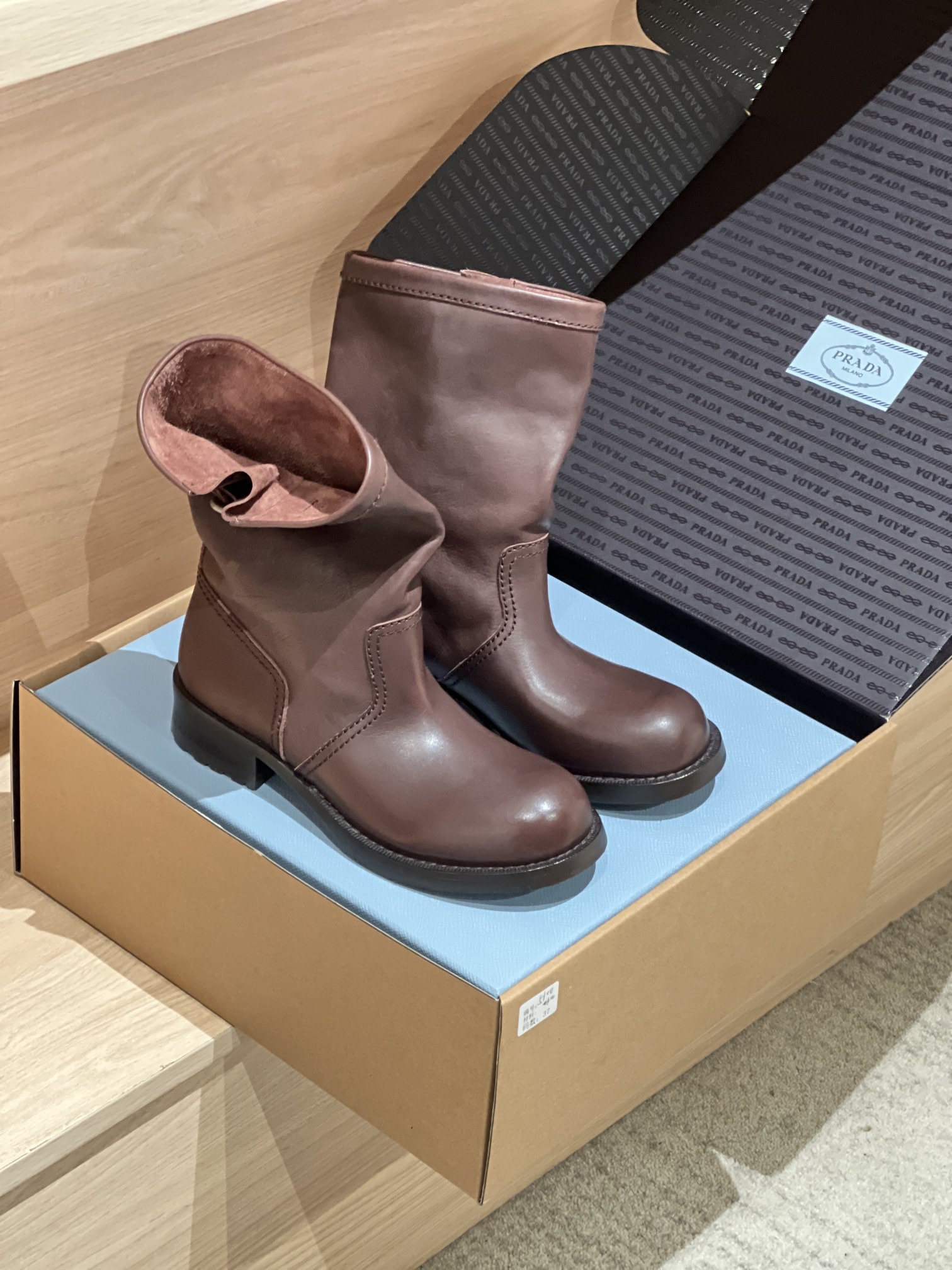 Bagsaaa Pra*a Leather mid-calf boots 2UG013 brown