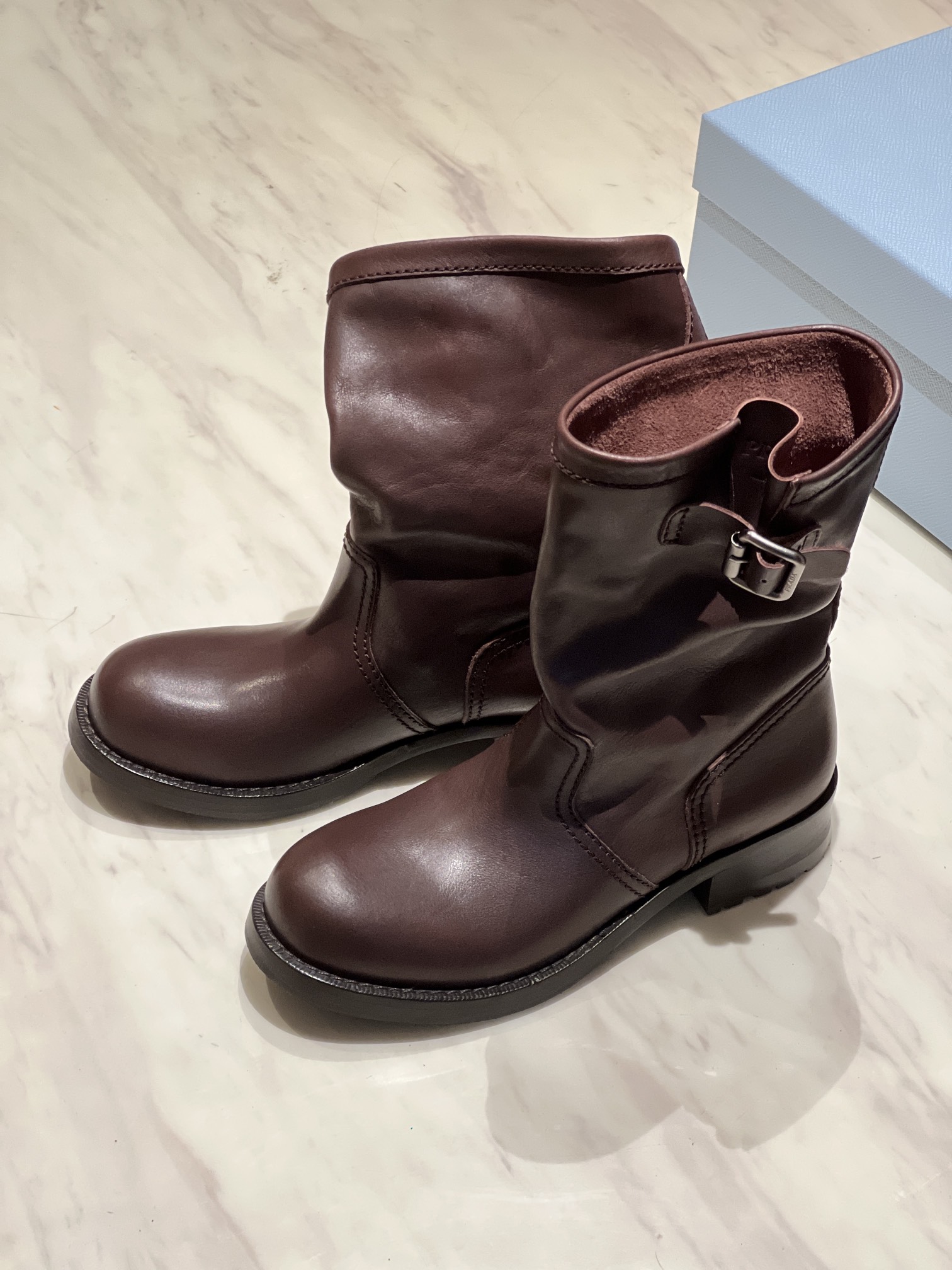 Bagsaaa Pra*a Leather mid-calf boots 2UG013 brown