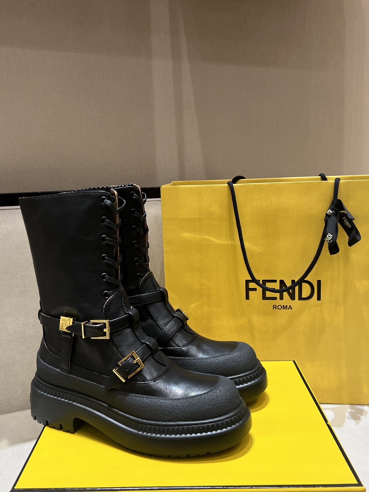 Bagsaaa F**di Delfina leather biker boots in black