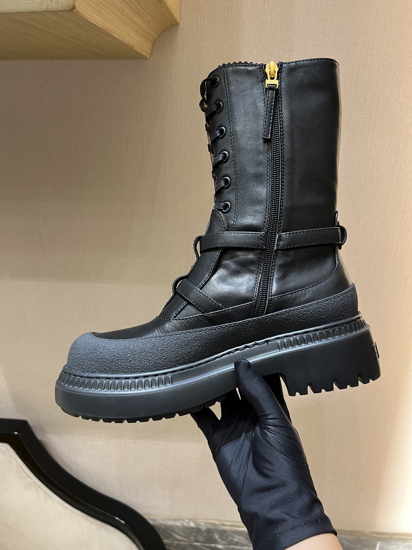 Bagsaaa F**di Delfina leather biker boots in black