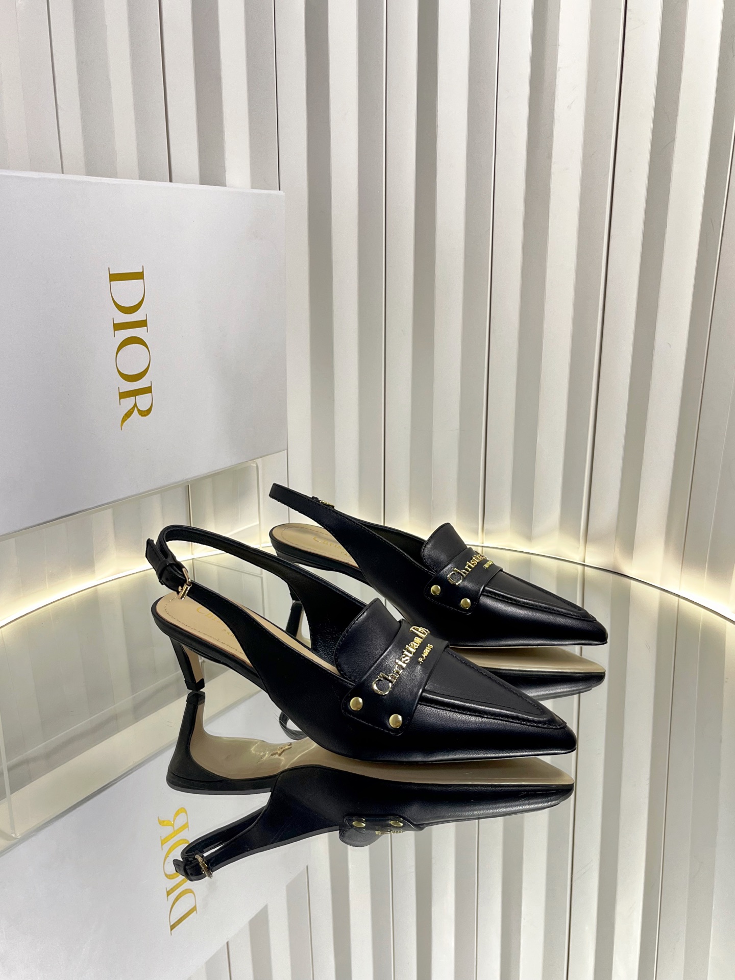Bagsaaa D10r Boy slingback pump in black S*pple calfskin - 4cm