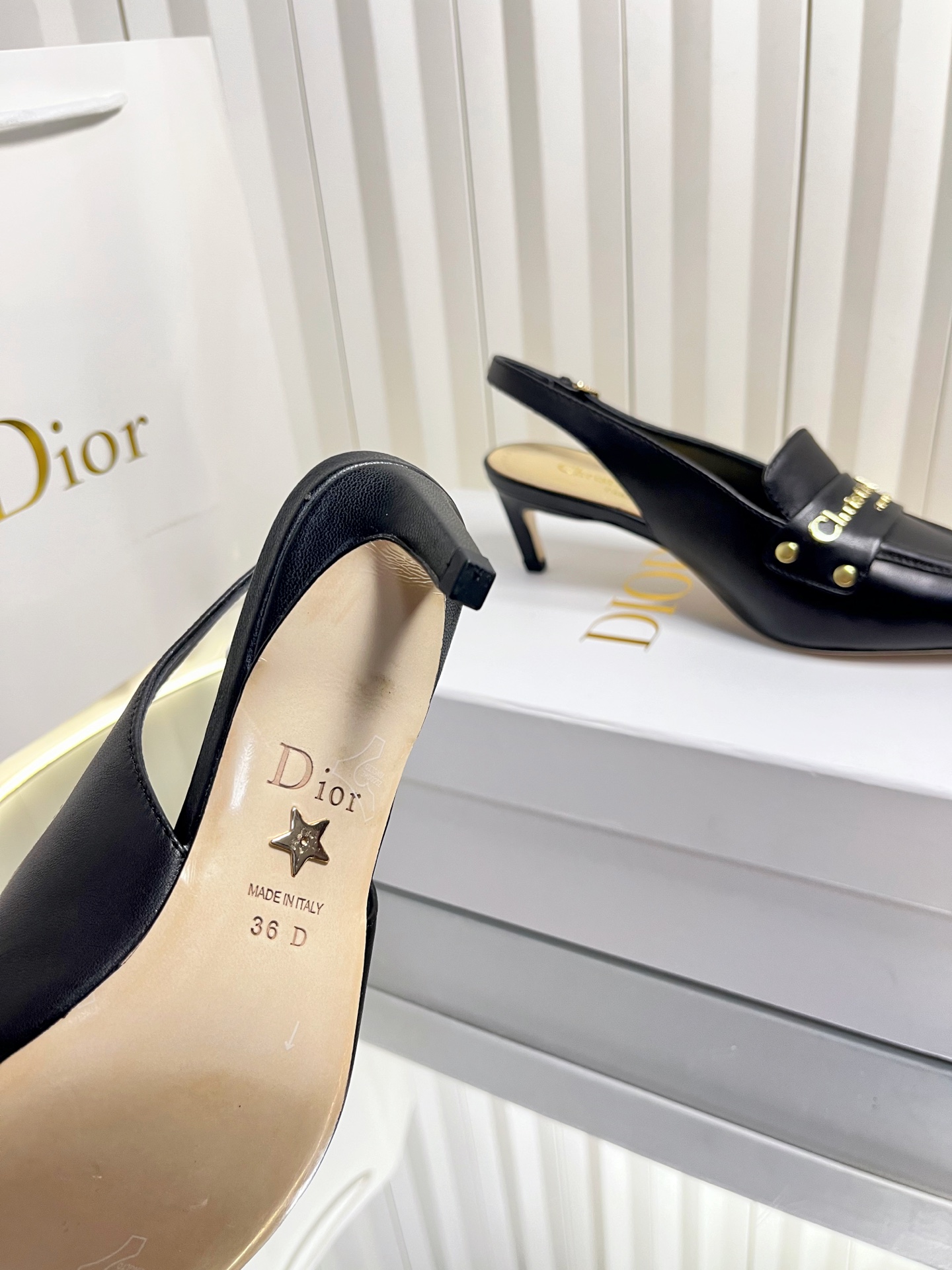 Bagsaaa D10r Boy slingback pump in black S*pple calfskin - 4cm